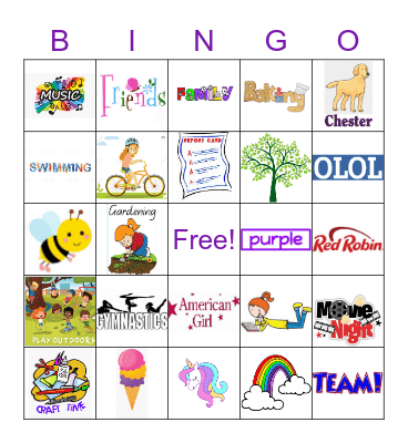 Some of Evelynn's Favorite Things Bingo Card