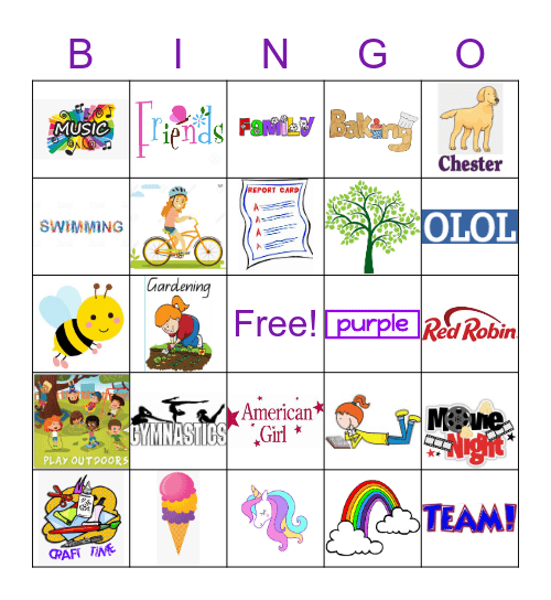 Some of Evelynn's Favorite Things Bingo Card