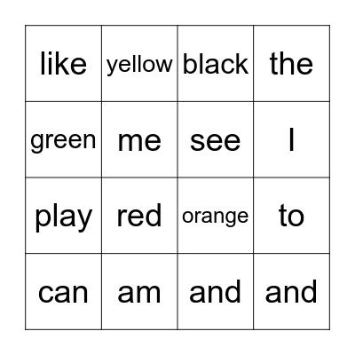 Quarter 1 Sight Words Bingo Card