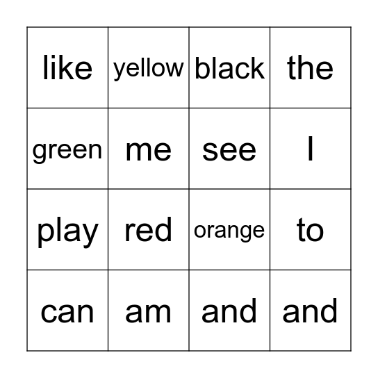 Quarter 1 Sight Words Bingo Card