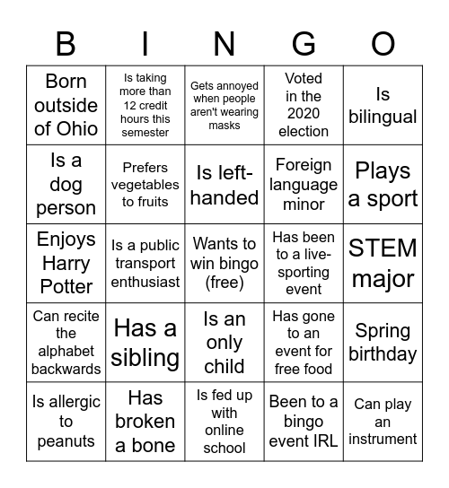 BuckeyeThon Bingo Card