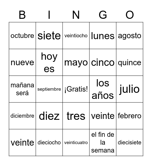 El Calendario Bingo Card