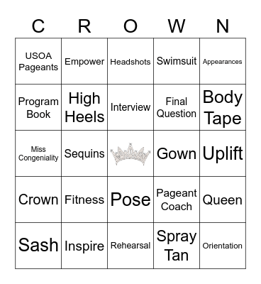 Beach Blanket Pageant Bingo Card
