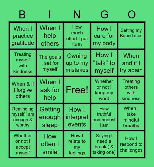 Things I Can Control Bingo Card