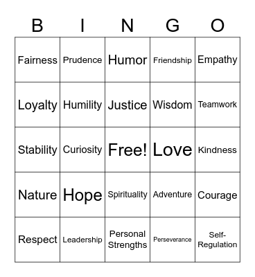 Personal Strengths Bingo Card