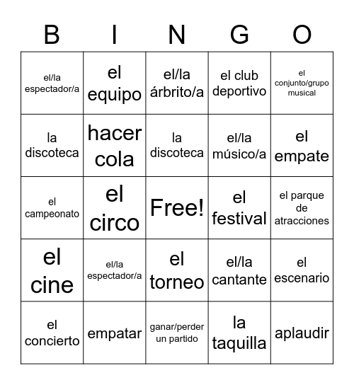 Las diversiones Bingo Card