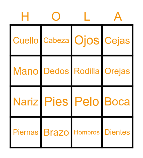 El Cuerpo Bingo Card