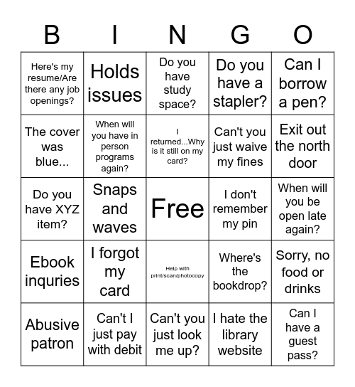 COVID LIBRARY Bingo Card