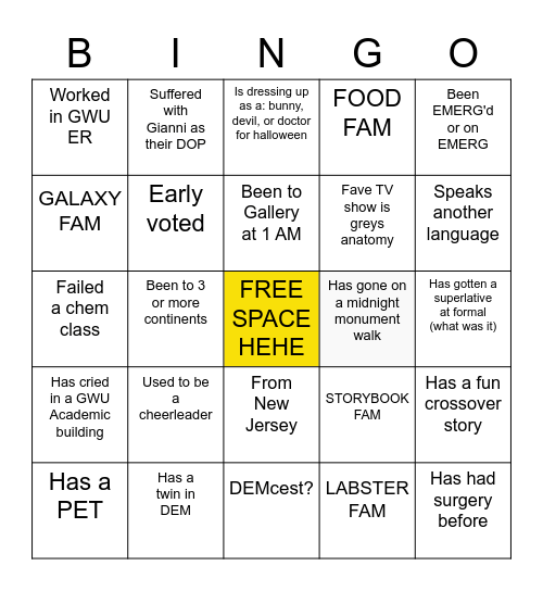 DEMber BINGO Card