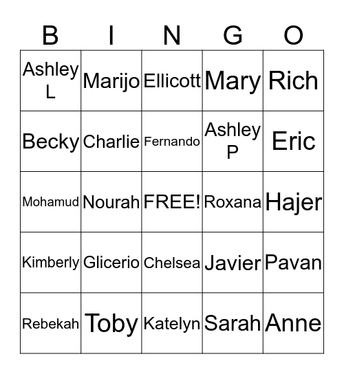 Team Teal Staff BINGO Card