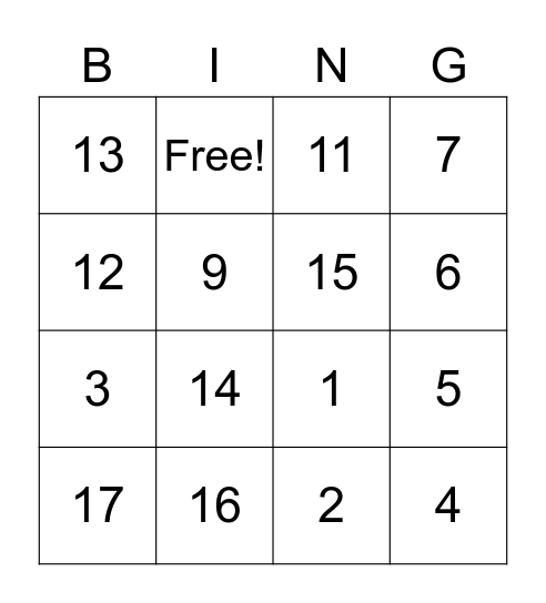 Test Game Bingo Card