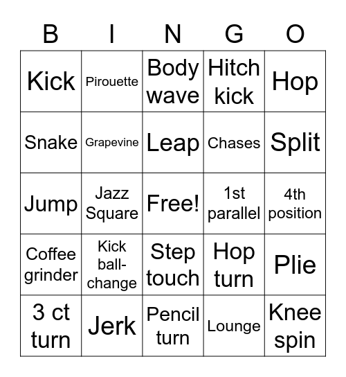 Jazz/hip hop Bingo Card