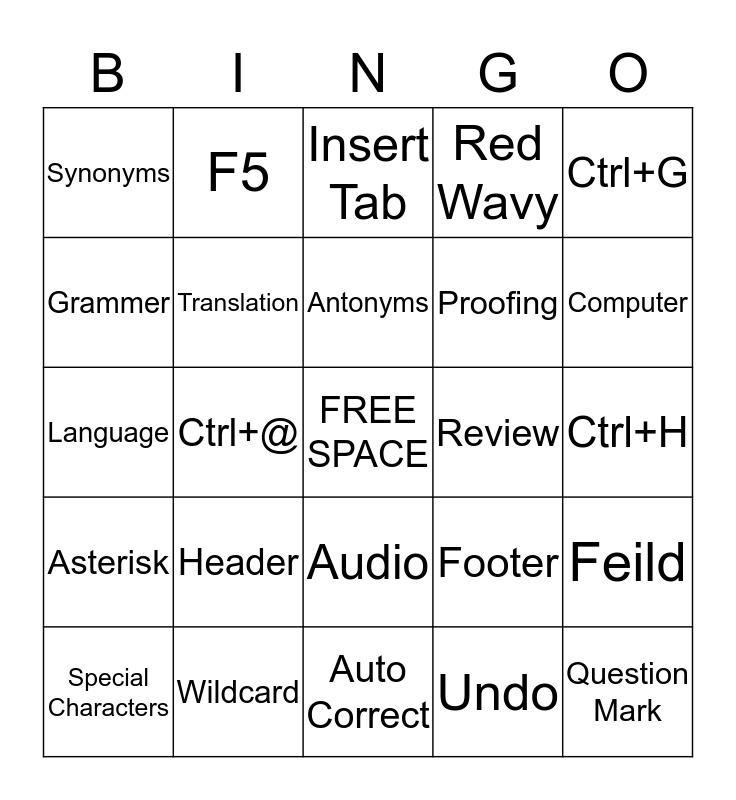 Lesson 5 Bingo Card