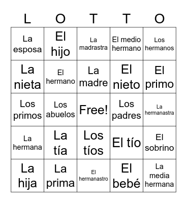 La Familia Lotto Bingo Card
