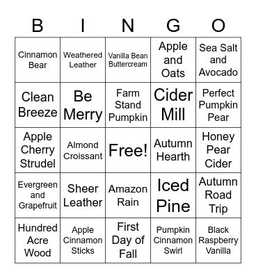 Scentsy Bingo Card