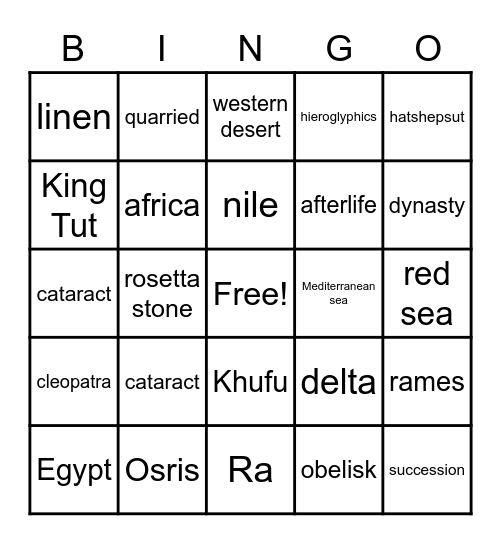 Egypt Bingo Card
