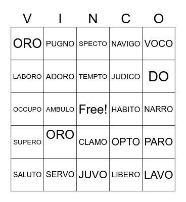 1ST CONJUGATION -ARE VERBS Bingo Card