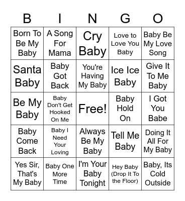 Christa & Brittney's Baby Music Bingo Card