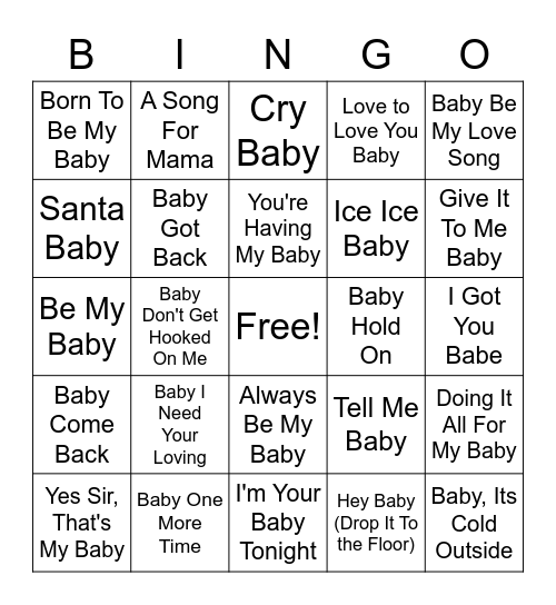 Christa & Brittney's Baby Music Bingo Card