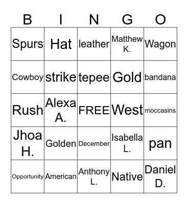 December 2014 Bingo Card