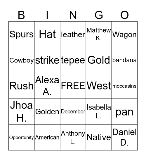 December 2014 Bingo Card