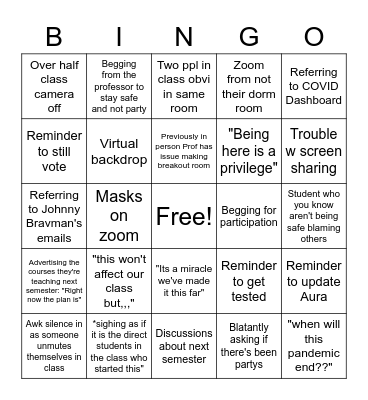 COVID Bingo Card