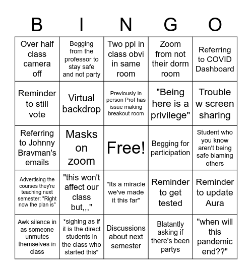 COVID Bingo Card