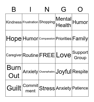 CAREGIVER STRESS Bingo Card