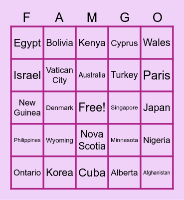 Famgo Bingo Card