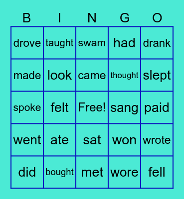 Irregular verbs Bingo Card