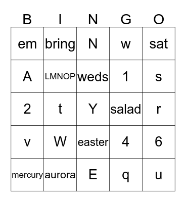 Untitled Bingo Card