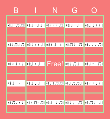 Rhythm Bingo 4/4 Bingo Card