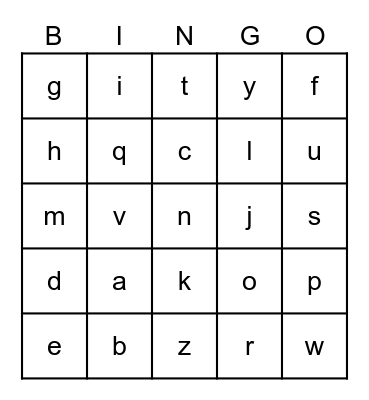 Alphabet Bingo Card