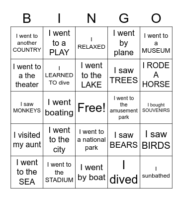 8A vacation words Bingo Card
