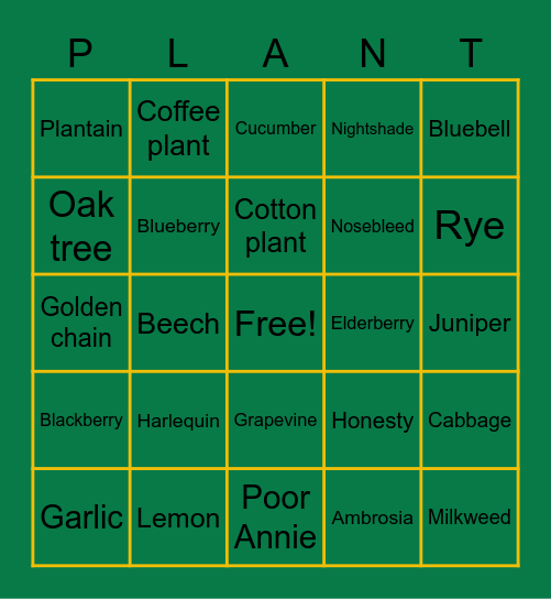 Plantgo Bingo Card