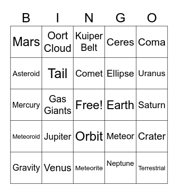 Solar System Bingo Card