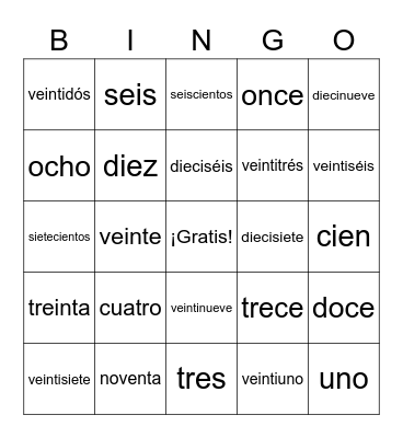 Los Números 0-2000 Bingo Card