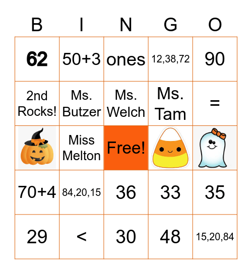 Halloween Math Bingo! Bingo Card