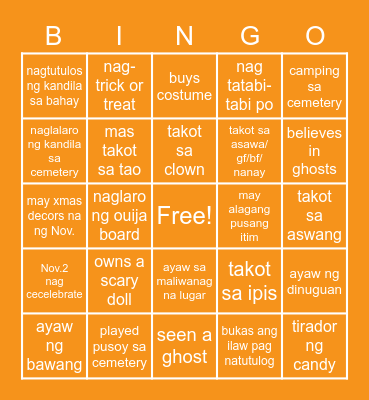 I KNOW WHAT YOU DID! Bingo Card