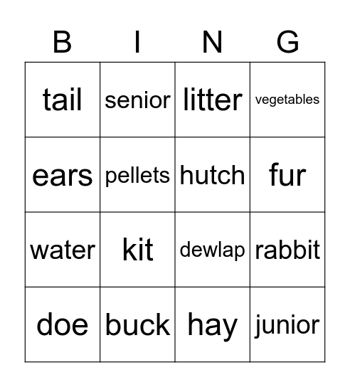 Cloverbud Rabbit Bingo Card