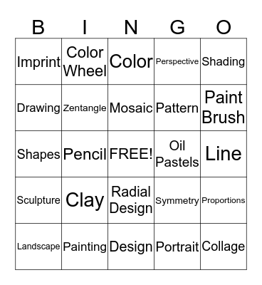 7th Grade Art Vocabulary Bingo Card