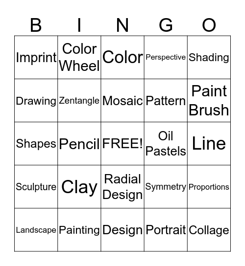 7th Grade Art Vocabulary Bingo Card