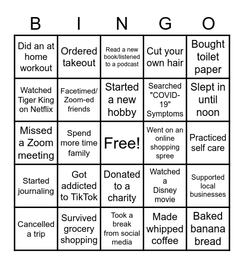 Quarantine Bingo (NASC) Bingo Card