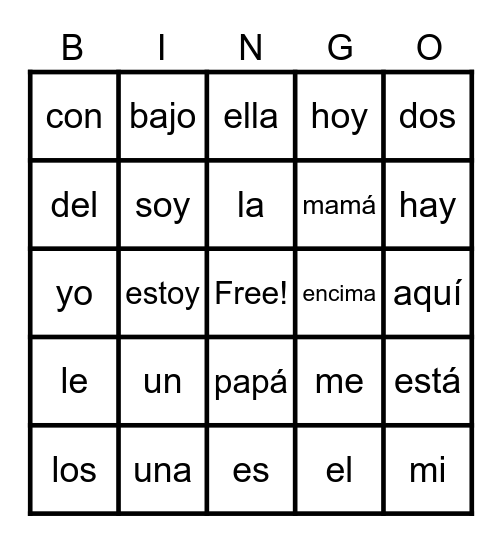 Bingo de Palabras Uso Frecuente M1-2 Bingo Card