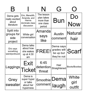 English Class Bingo Card