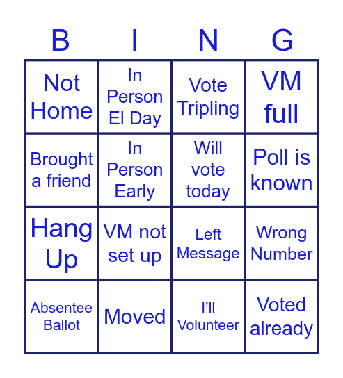 Phone Bank Bingo Card