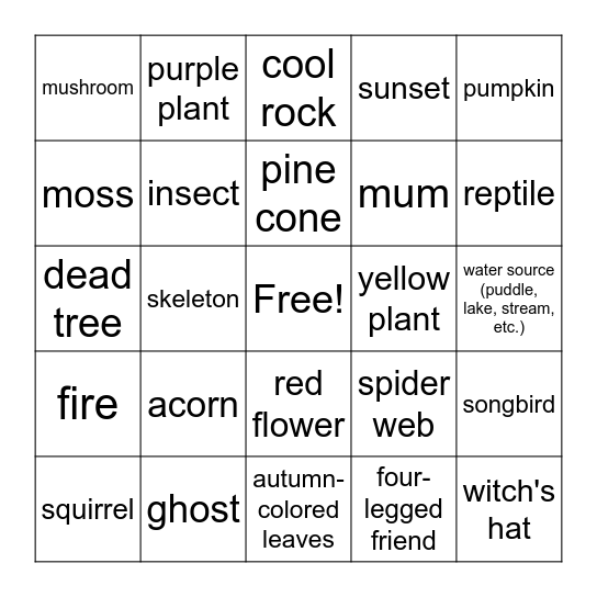 Wildlife Club Halloween Bingo Card