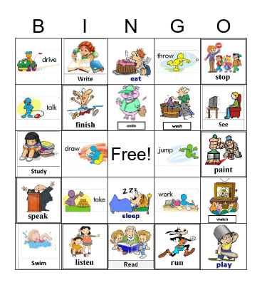 Verbs Bingo Card