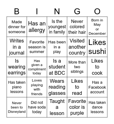 Find someone who... Bingo Card