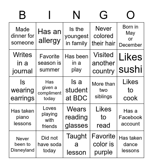 Find someone who... Bingo Card